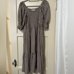 Madewell brown and white gingham midi dress